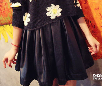 Kaki 2012 fashion all-match pleated leather skirt sweep short skirt puff skirt high waist