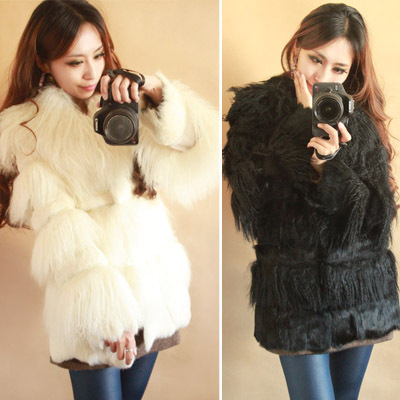 Kaki autumn and winter lace patchwork rabbit fur patchwork beach wool fur overcoat outerwear