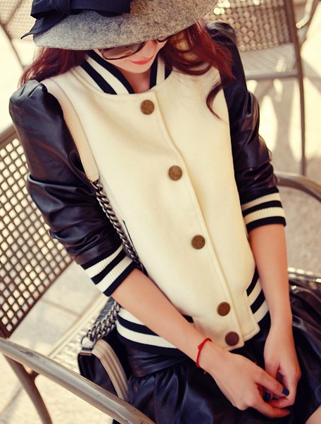 Kaki baseball leather short jacket