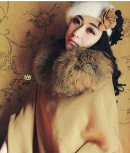 Kaki raccoon large fur collar fur collar with a hood cloak q65f265