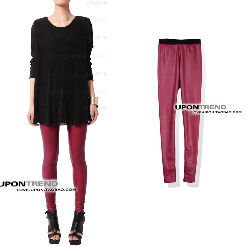 Kc0327 ! dolphin dull leather solid color legging three-color