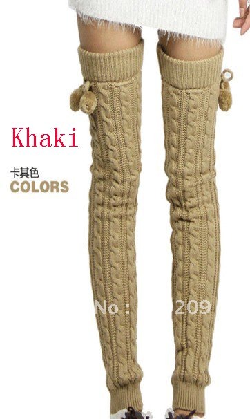 Khaki Spring autumn winter wool piles of loose socks knee twist leg socks free shipping