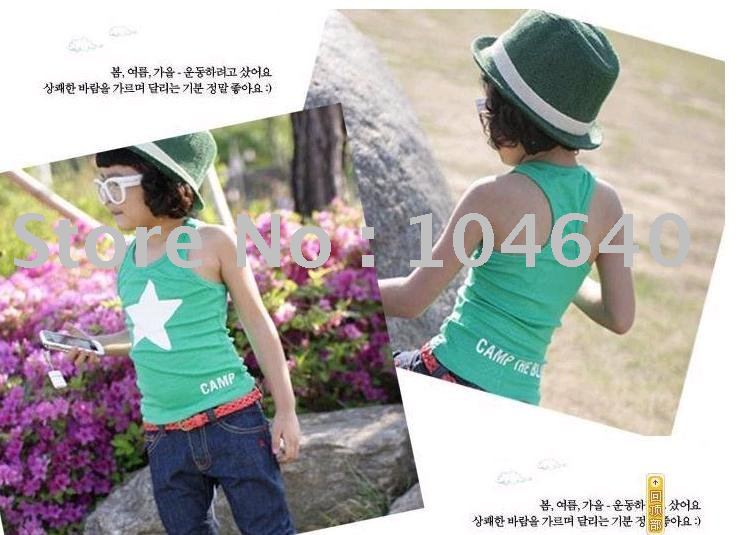 Kids Korean-style Korean girls and boys of summer 2011, the word logo multicolor vest star candy