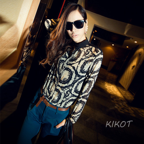 Kikot 2013 spring fashion all-match loose stand collar long-sleeve chiffon shirt female