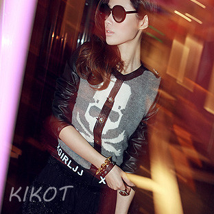 Kikot 2013 spring fashion vintage elegant mosaic leather clothing outerwear female