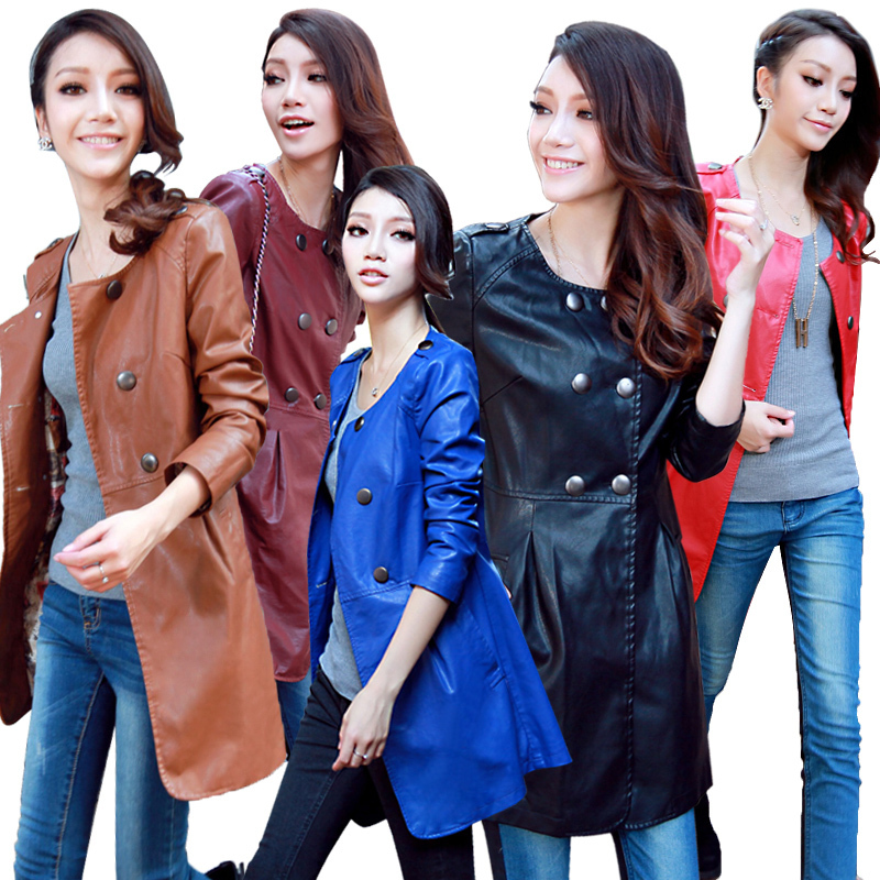 KINGTIME FREE SHIPPING HOT NEW  Ladies Leather Coat  Long Sleeve Black  Blue Coffee Red Size: S  M  L XL EPY513