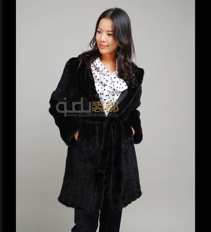 kintted mink fur coat with belt hooded graceful winter garment retail wholesales  Camel9052 A G G