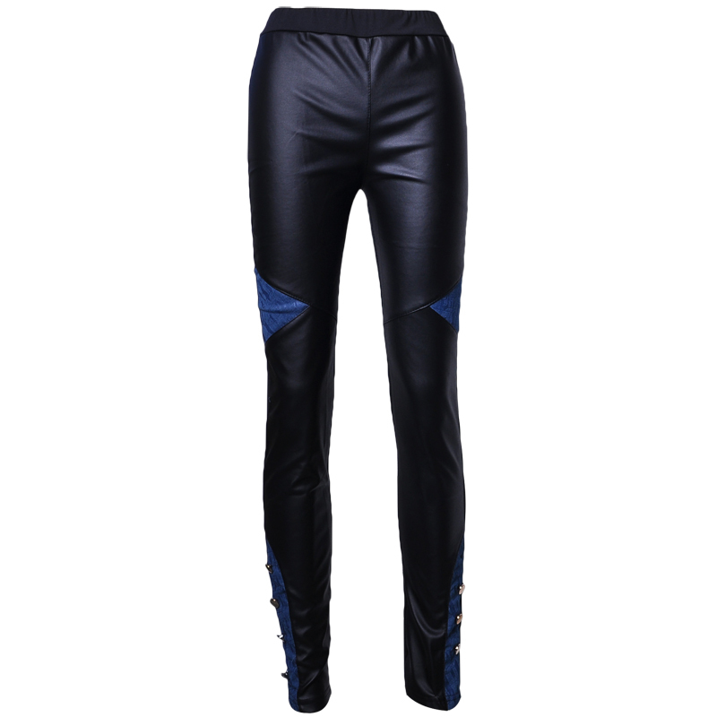 Kiskiy faux leather legging autumn boot cut jeans female patchwork faux leather pants pencil pants 5016