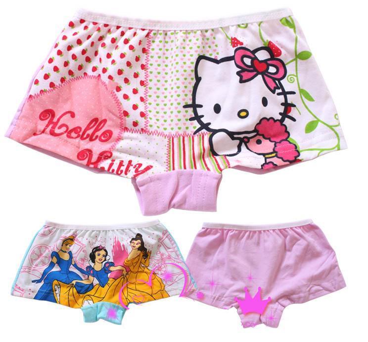 Kitty cat child boxer shorts female child trunk lycra cotton panties 100% cotton cartoon panties