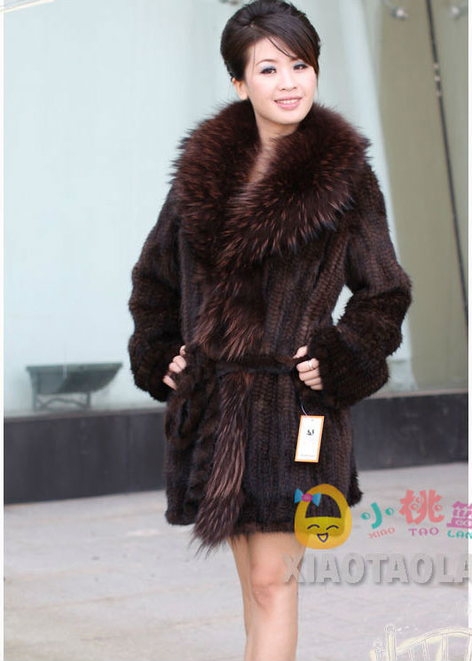 Knit knitted mink fur hooded Hoodie coat coats jacket jackets with hood plus size