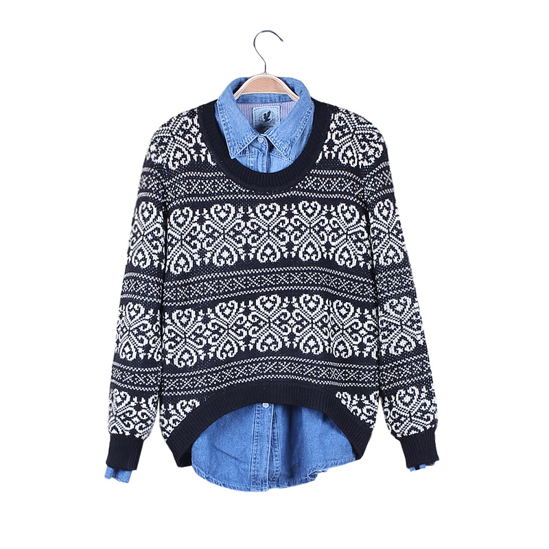 Knitted basic shirt plus size clothing fashion jacquard low-high loose sweater thickening