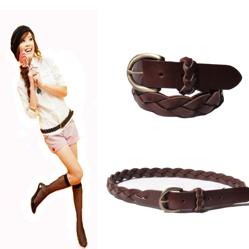 Knitted belt female genuine leather fashion all-match cowhide knitted strap 0453