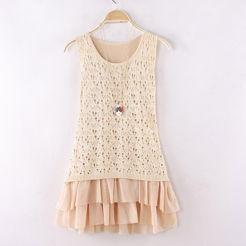 Knitted cutout chiffon sleeveless top 2013 women's summer