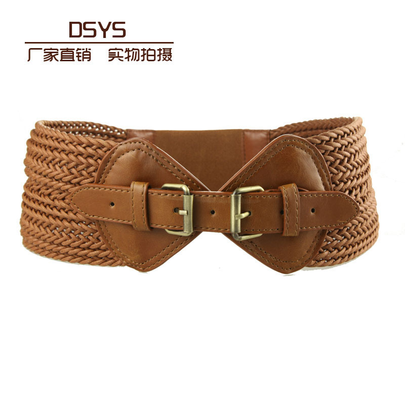 Knitted elastic needle buckle paragraph slim leather female waist cummerbund belt c0