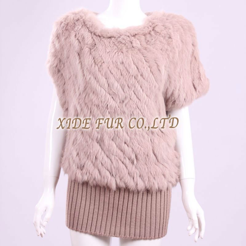 Knitted rabbit Fur Long light pink Sweater/Wool with Short Sleeves and Crew Neck Italian 2012-2013 newest fashion