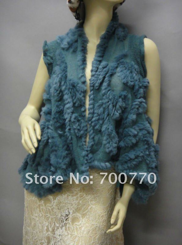 Knitted Rabbit Fur Vest, Open Front and Peaked Hem  Drop Shipping/Wholesale/Retail