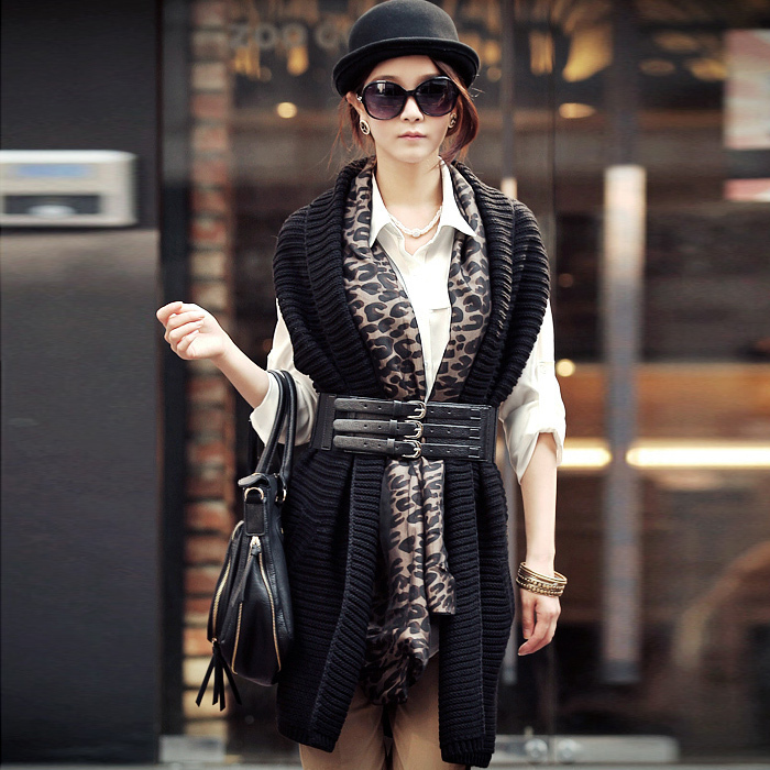 Knitted waistcoat vest fashion double pocket long design thickening thermal large lapel sweater vest