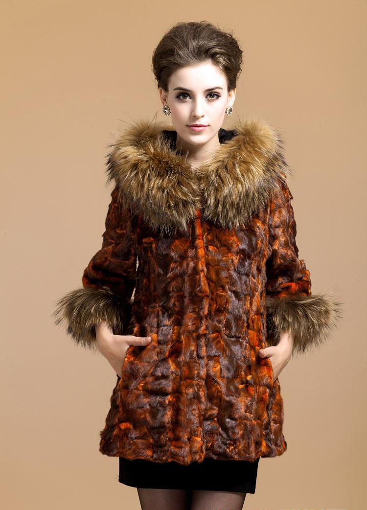 KomooVogue  Women's Helena Sheared Mink Fur Jacket/Coat with Real Furs Sleeve and Hood Trim