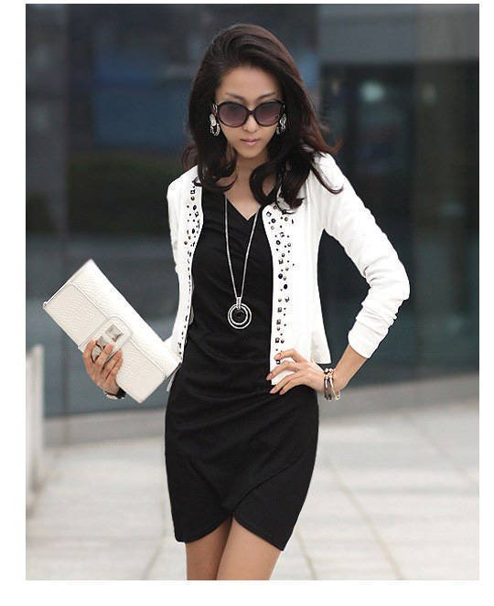 Korea Fashion Beautiful Lady Women Long Sleeve Shrug Jacket Black White