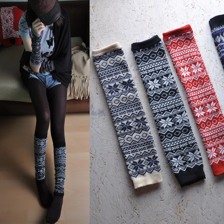 Korea fashion skin-tight snowflake reactor socks, Knitting thin woman's leg warmers for  35cm WT-822