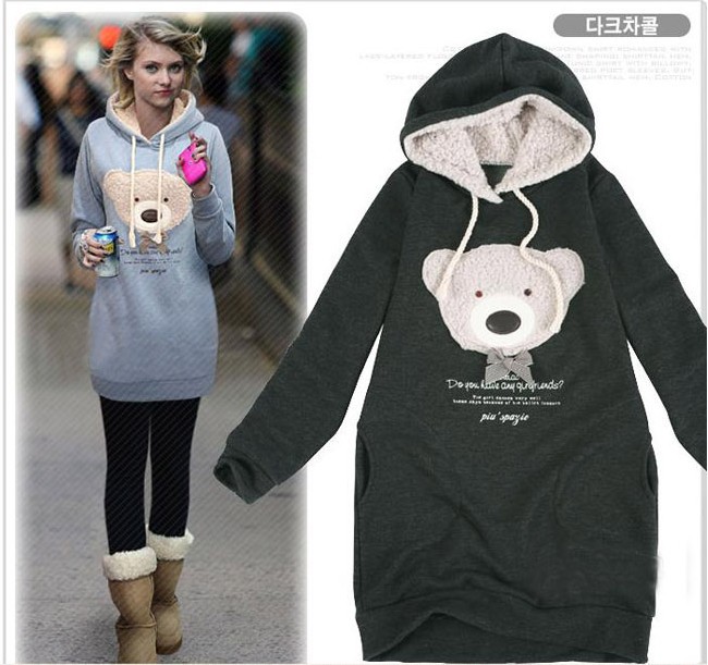 Korea Fashion Super Cute Bear Hoodie Warm Top Coat 3 Colours