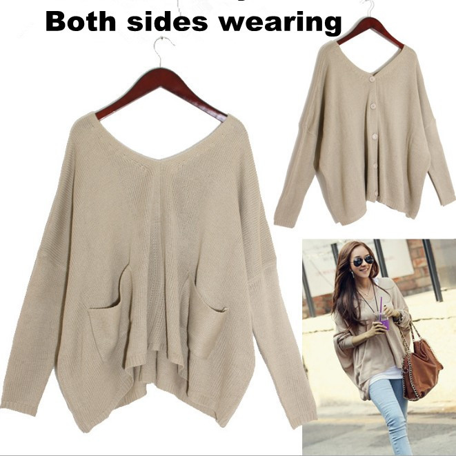 Korea Fashion Women's Batwing Casual Loose Big Skull Long Cool Knit Sweater Cardigans