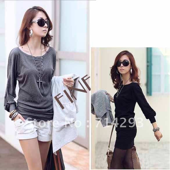 Korea Fashion Women's Casual Bat-wing Loose Jumper Shirt Blouse Tops 2 Colors free shipping 8023