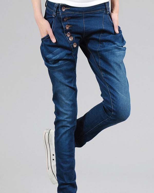 Korea Lady's Baggy Jeans Slip Buttons 6 Pockets Cultivate One's Morality Fancy Pants WF13010817