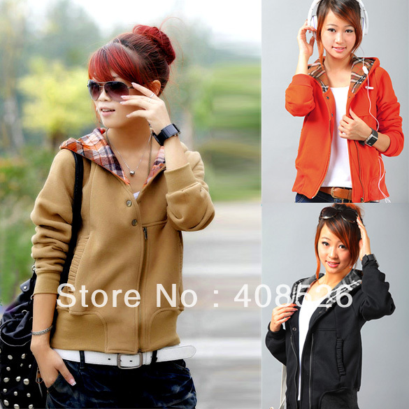 Korea Lady Women's Fashion Zip Up Slim Short Coat hoodies Jacket Outwear S,M,L free shipping 9117