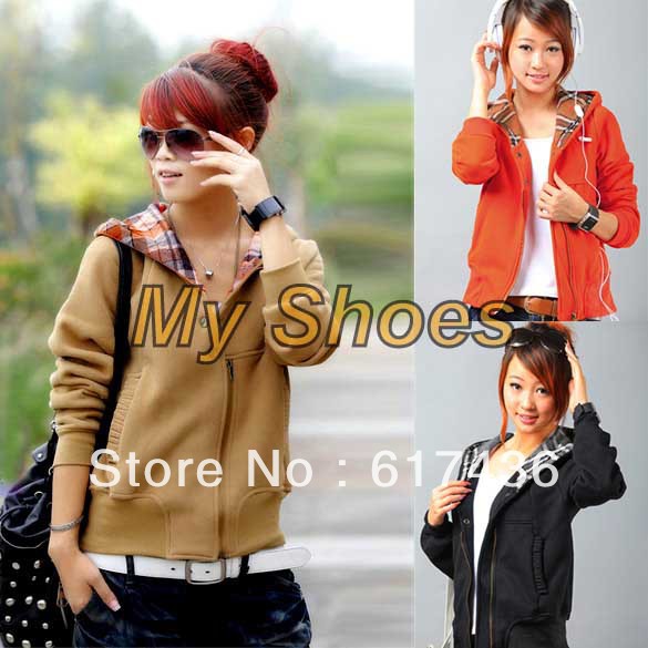 Korea Lady Women's Fashion Zip Up Slim Short Coat hoodies Jacket Outwear S,M,L free shipping 9117