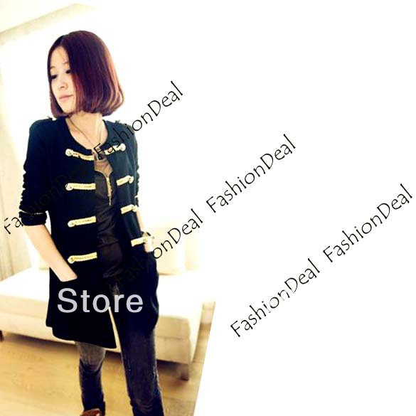 Korea Plush Women's Cardigan Coat Golden Buttons Double-breasted Coat Outerwear Black free shippng 6108