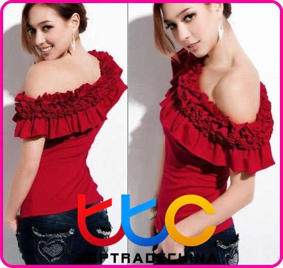 Korea style Elegant cotton off-shoulder shirt women blouse tops for women free shopping M8907-1 red (4 colors)