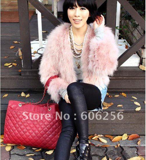 korea style fashion Ostrich feather ,turkey feather fur short design ,short jacket long-sleeve coat