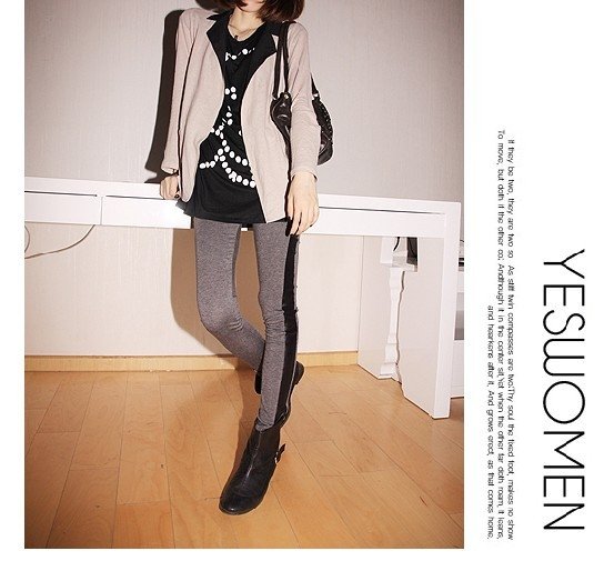 Korea Style Imitating Leather Tight Cotton Leggings