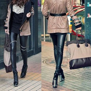 Korea Style Imitating Leather Tight Leggings