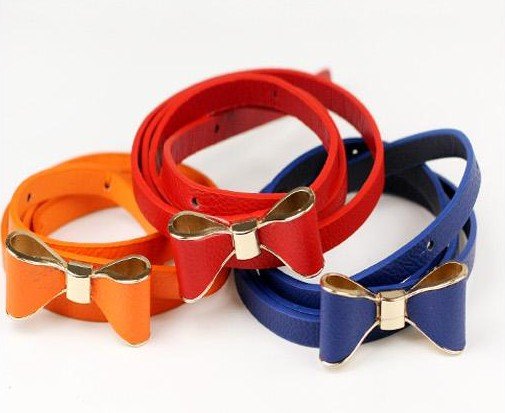 Korea Style PU Leather Women's Slender Waist Belt With Bowknot Buckle,10Pcs/Lot+9 Colors+Free Shipping