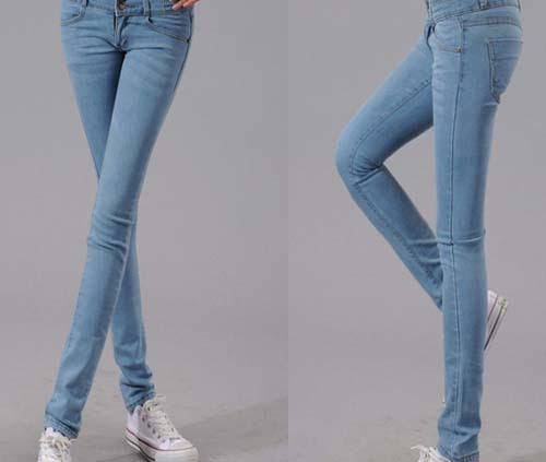 Korea Three Platoon Fastener Middle Stretch Female Jeans Large Size Show Thin Slim Feet Pencil Pants WF12120706