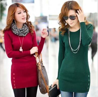 Korea Version Long Sleeve Buttons Design Sweater Solid Women Pullover Autumn/Winter Fashion Tops Upper Clothing