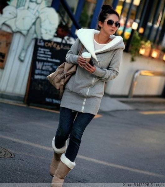 Korea Women Hoodies Coat Warm Zip Up Outerwear 2 Colors Free Shipping