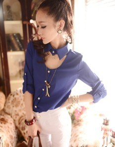 Korea Women's Candy Color Chiffon blouse Long Sleeve Button Down Shirt Tops 3 Colors free shipping