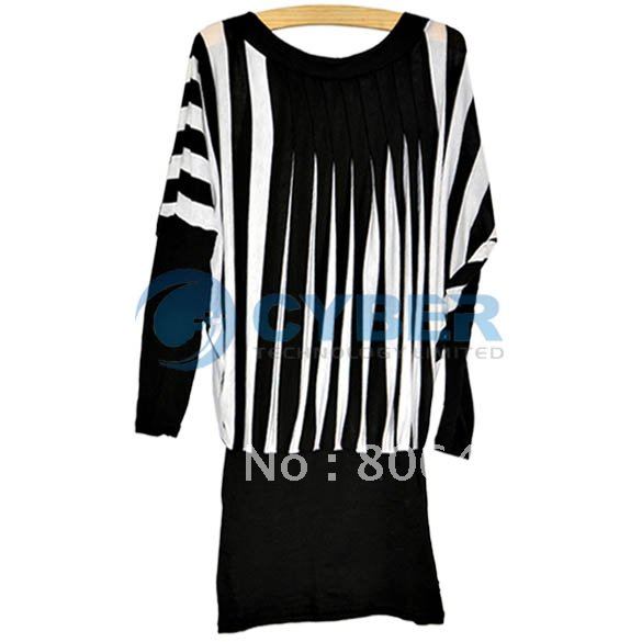 Korea Women Sexy Straight Strip Shirts Blouse Tops Mini Dress 3 Colors Free Shippping 8071