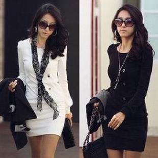 Korean fall and winter fashion new ladies OL round neck long-sleeved dress sexy skirts Primer shirt