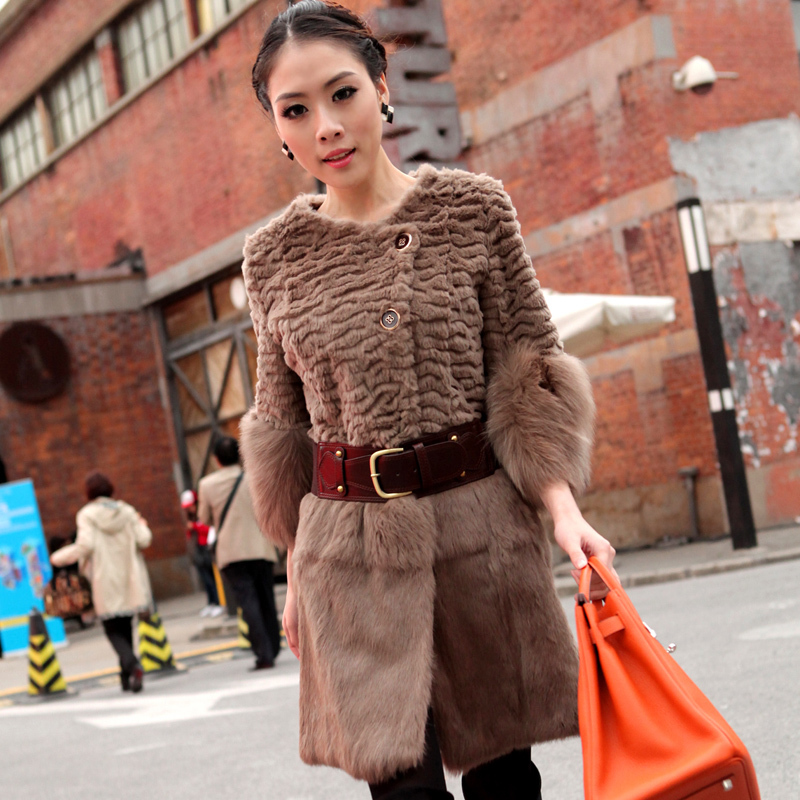 Korean Fashion Rabbit, Rex Rabbit , Fox Fur Patchwork Fur Coat