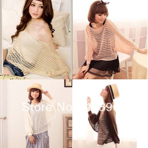 Korean Fashion Women Bat Sleeves Hollow Loose Knit Sweater Hot YH3049