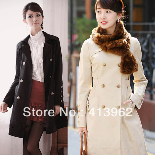 Korean Fashion Women Double Breasted Slim Long Trench Coat Tops YH36268