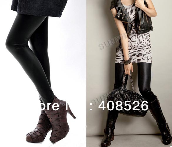 Korean Fashion Women's Imitation leather Slim Thicken warm Leggings Tights Pants Black free shipping 8491