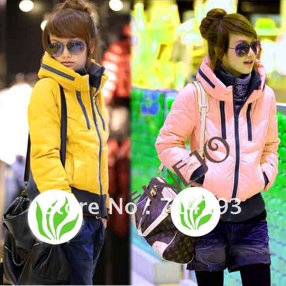 Korean Fashion Women's wadded jacket Candy Color Short Coat Jacket Outerwear Yellow, Pink M,L,XL free shipping 8095