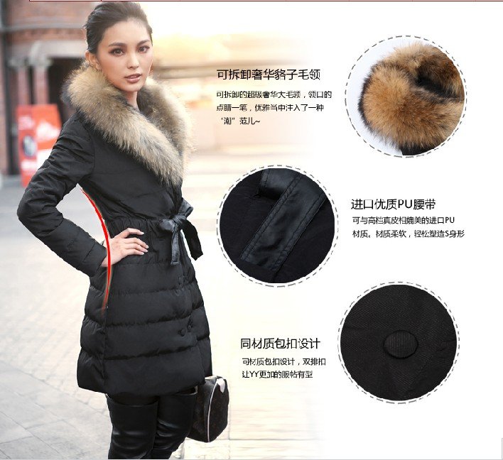 Korean  fashional Large sumptuous fur collar medium-long down coat