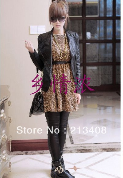 Korean leopard lady collar chiffon skirt ,women leopard address , Chiffon dress , free shipping