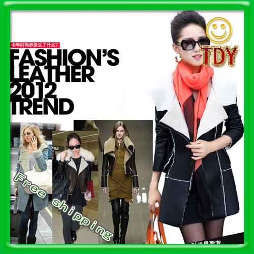 Korean new lambs wool pu leather Europe and America's big true leather jacket qiu dong outfit coat Wholesale and retail